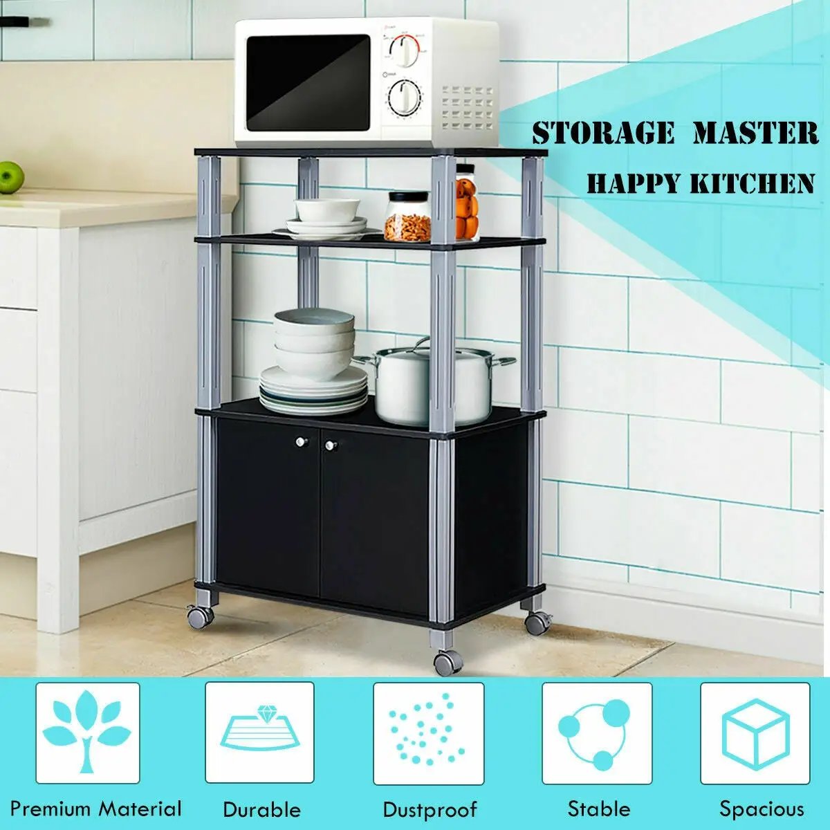 Microwave Rack Stand Rolling Storage Cart, photo 7 of 9