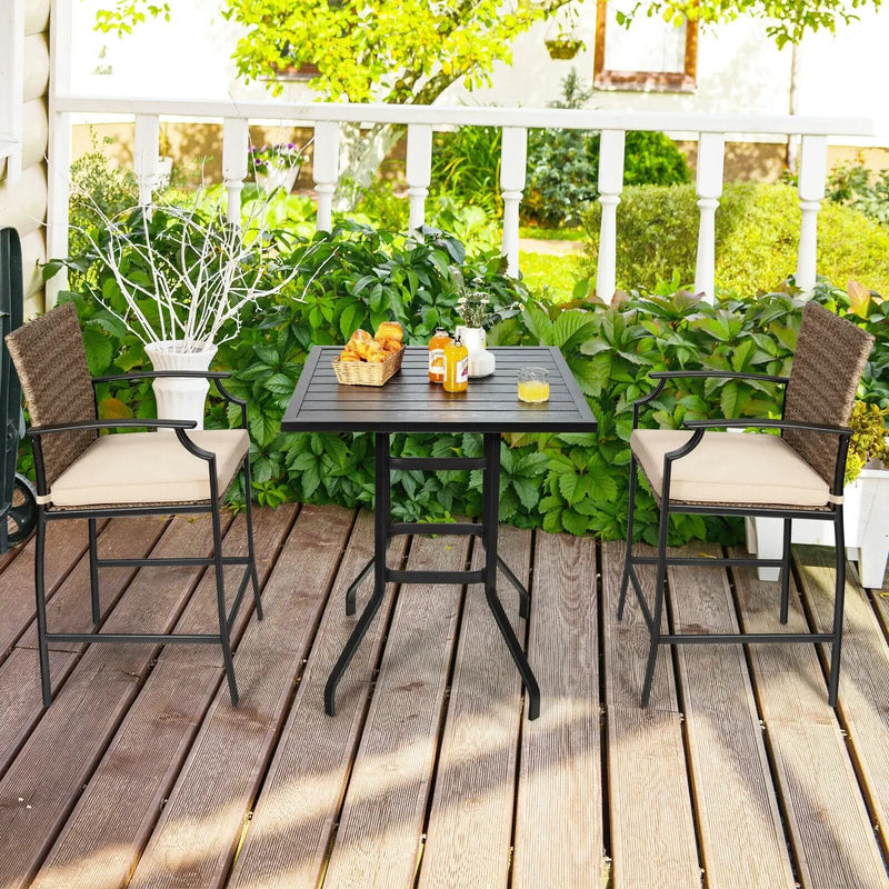 5 Pieces Outdoor Rattan Bistro Bar Stool Table Set with Cushions by DirectDeals