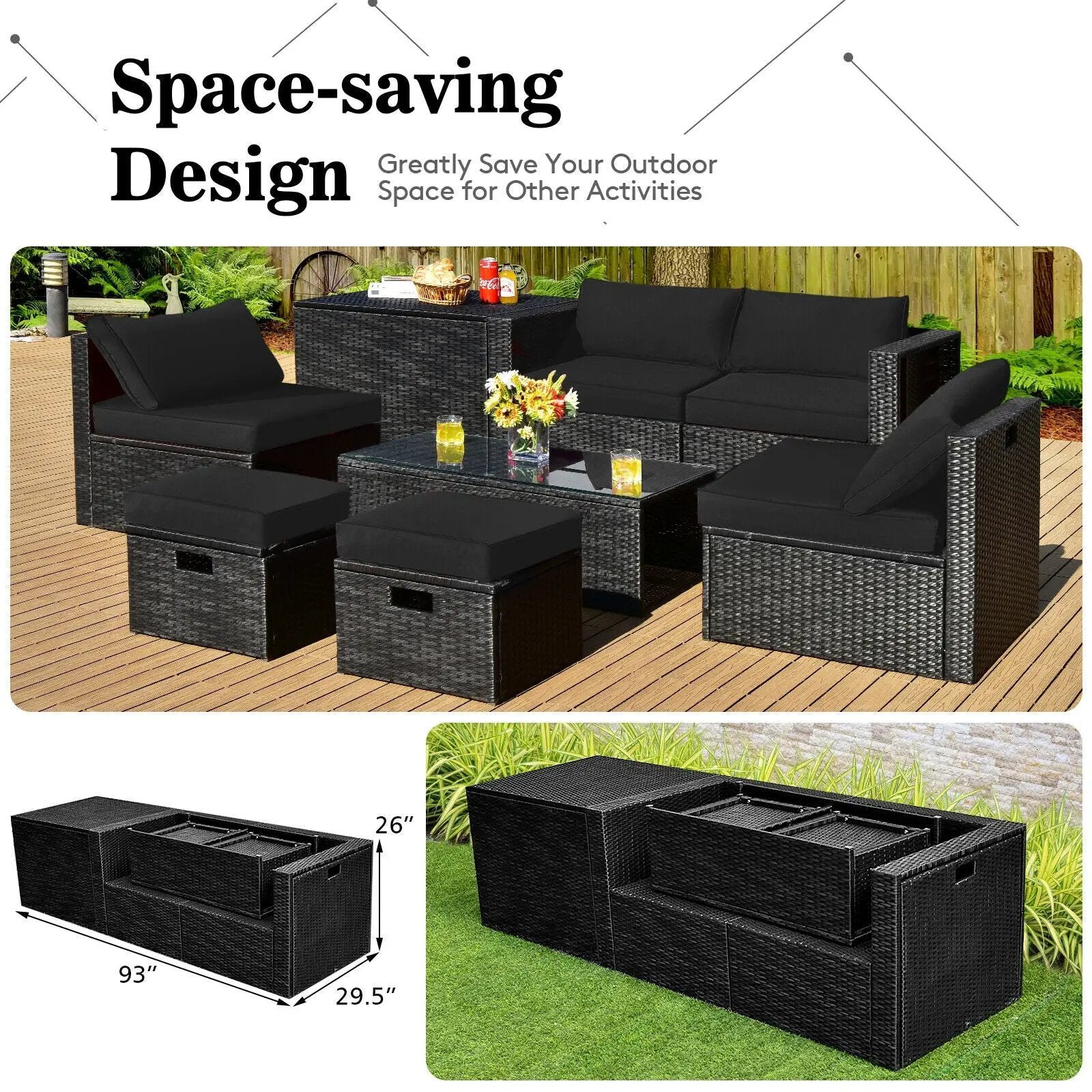 8 Pieces Patio Rattan Storage Table Furniture Set by DirectDeals