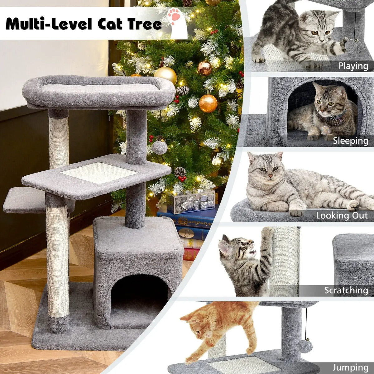 Cat Tree with Perch and Hanging Ball for Indoor Activity Play and Rest, photo 13 of 16