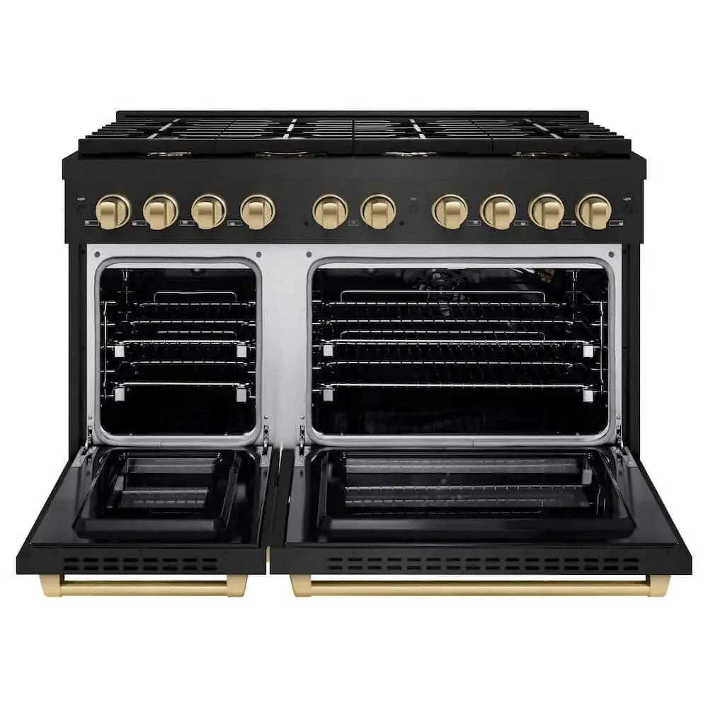 ZLINE 48"Gas Range, Convection Gas Oven, Black, Champagne Bronze,SGRBZ-48-CB by Farmhouse Kitchen and Bath