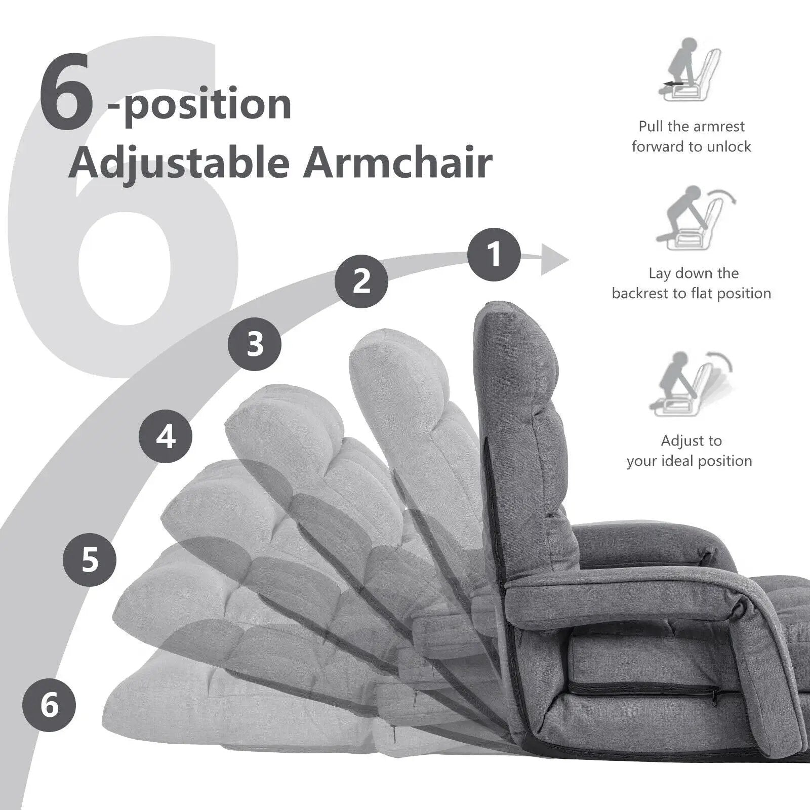 Folding Lazy Floor Chair Sofa with Armrests and Pillow by DirectDeals