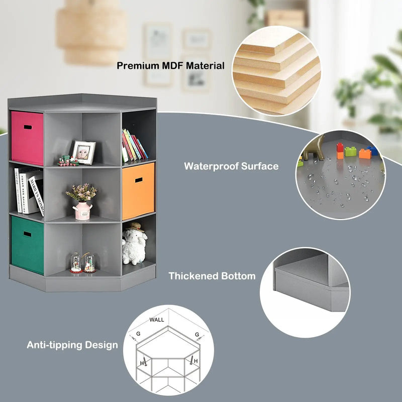3-Tier Kids Storage Shelf Corner Cabinet with 3 Baskets by DirectDeals