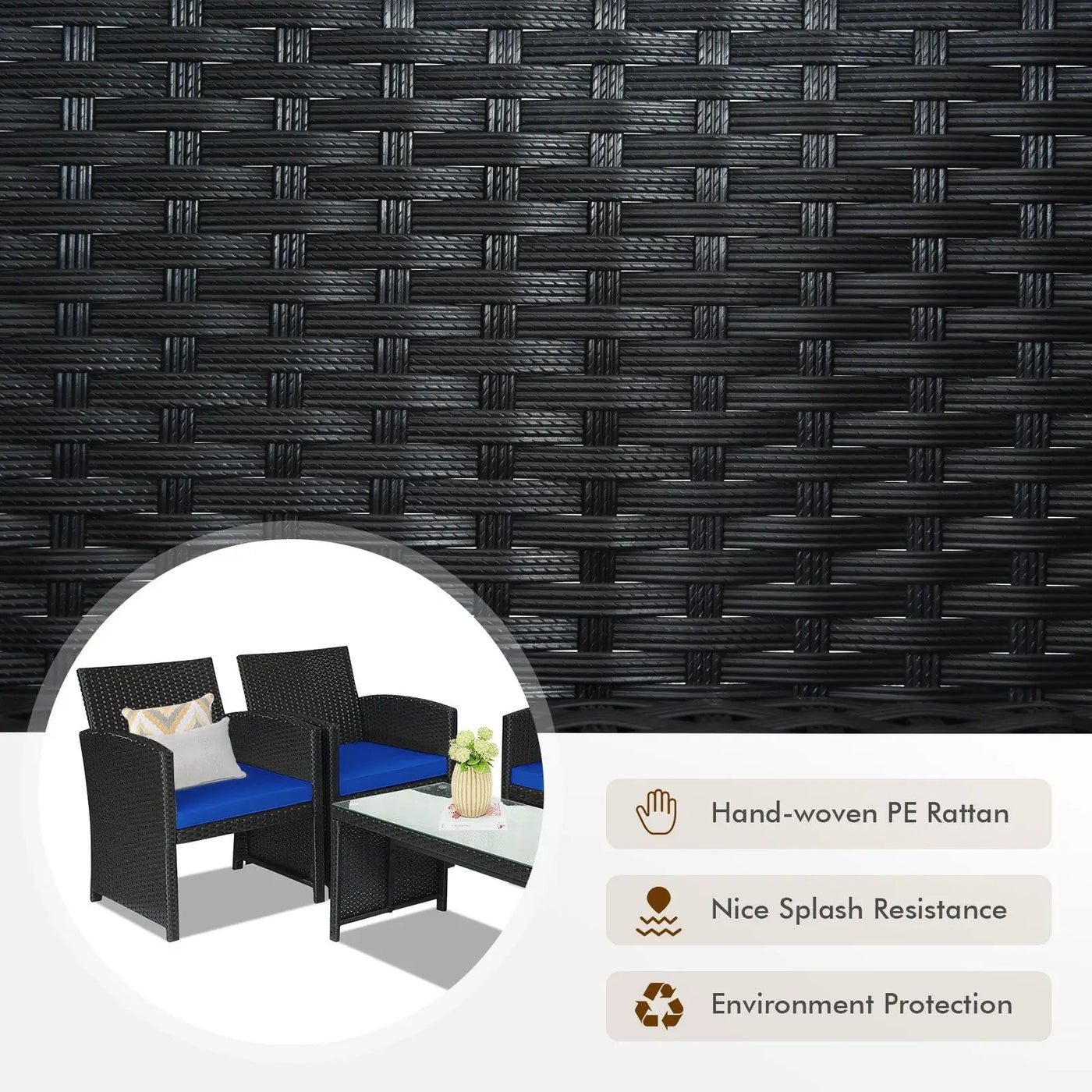 4 Pieces Rattan Patio Furniture Set with Weather Resistant Cushions and Tempered Glass Tabletop by DirectDeals