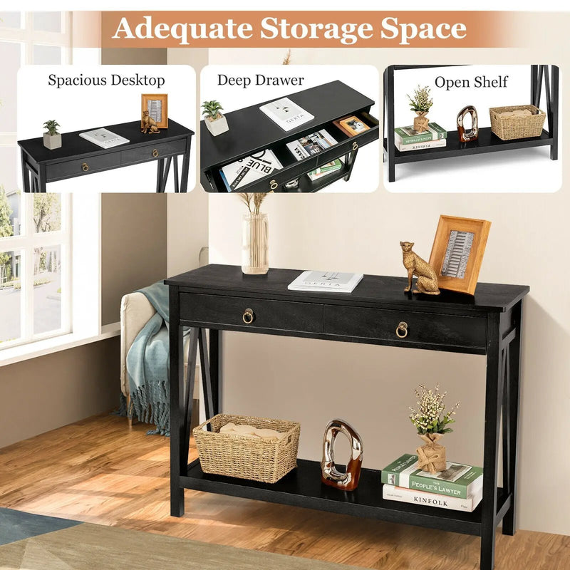 Console Table with Drawer Storage Shelf for Entryway Hallway by DirectDeals
