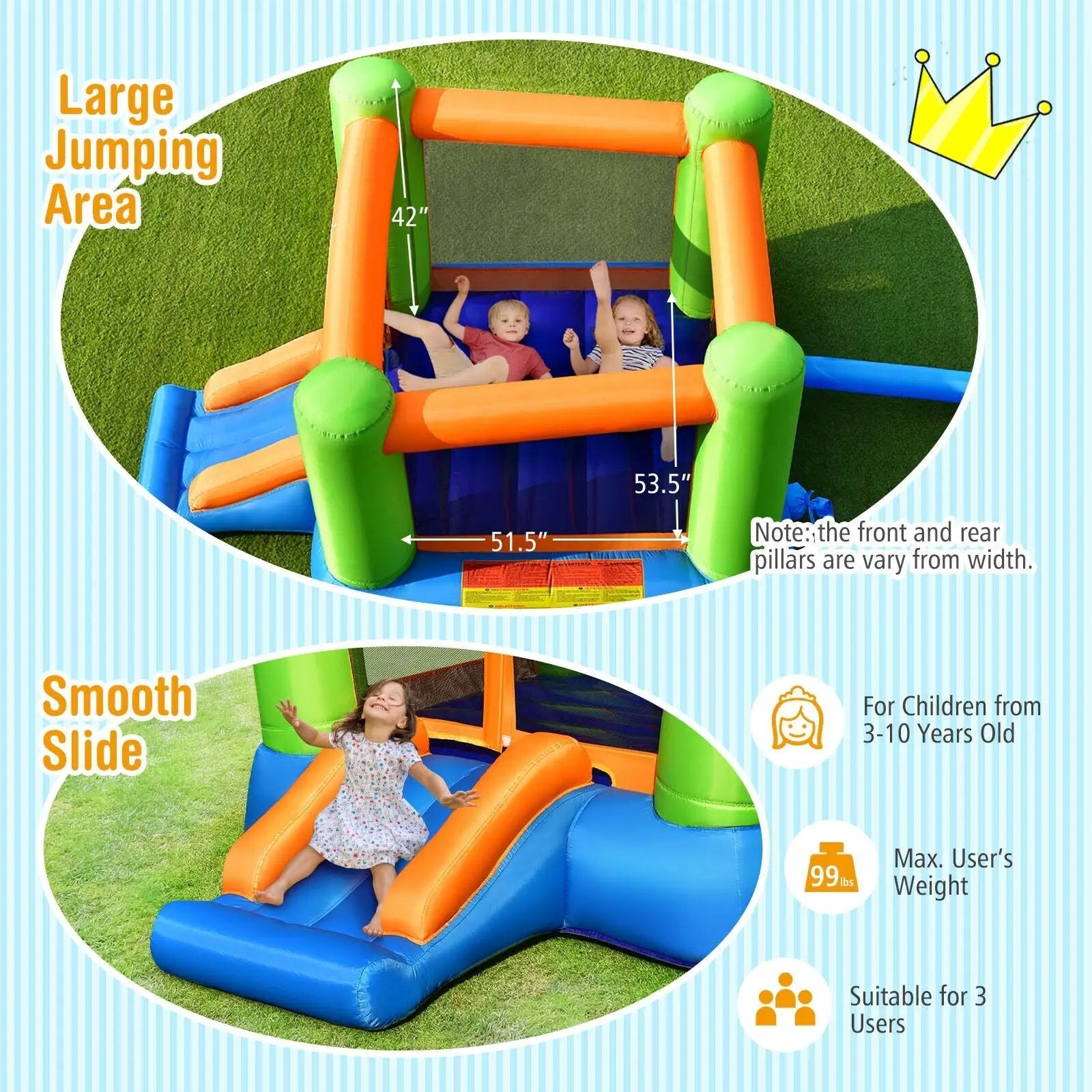 Kids Inflatable Bounce House without Blower for Indoor and Outdoor by DirectDeals