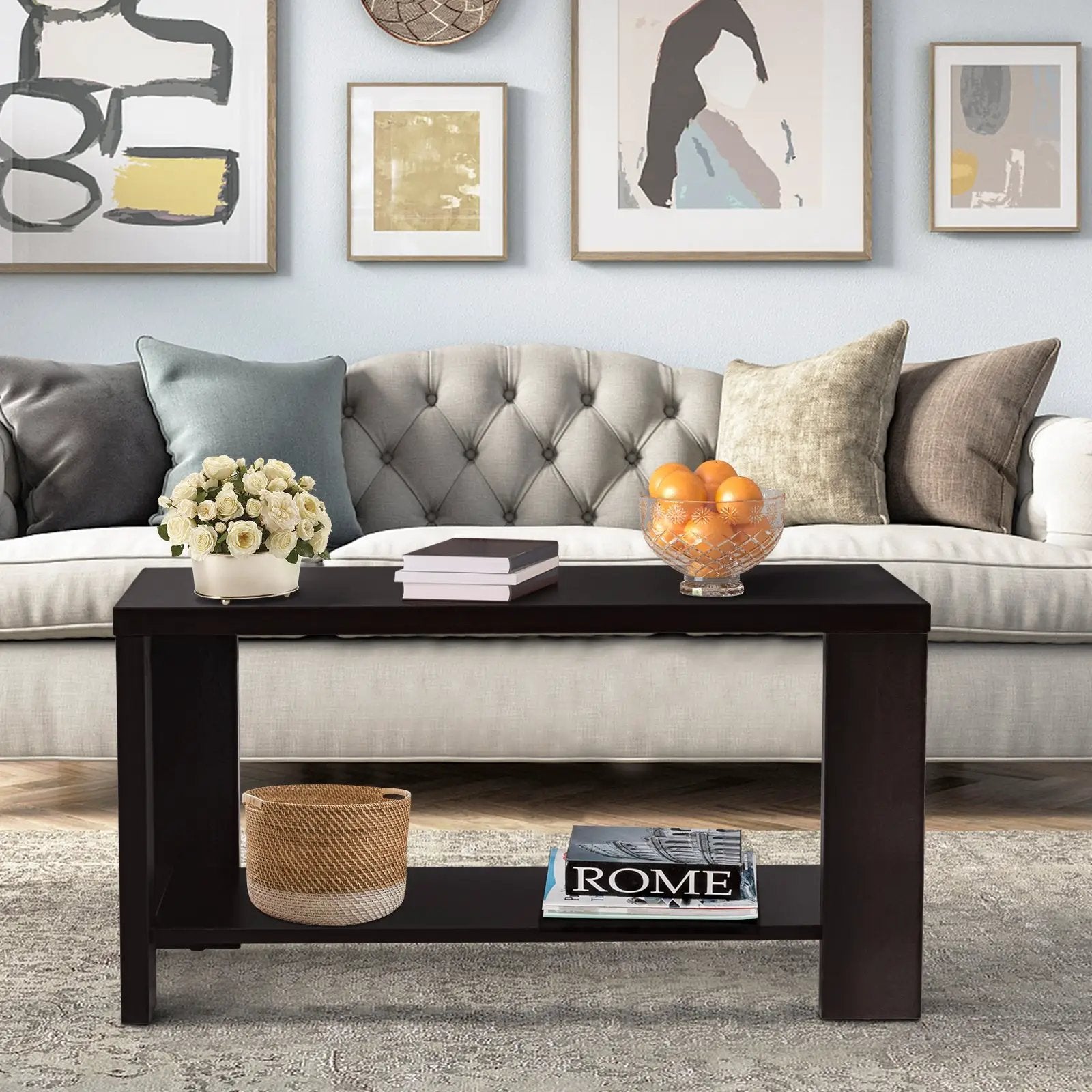 Rectangular Cocktail Coffee Table with Storage Shelf by DirectDeals