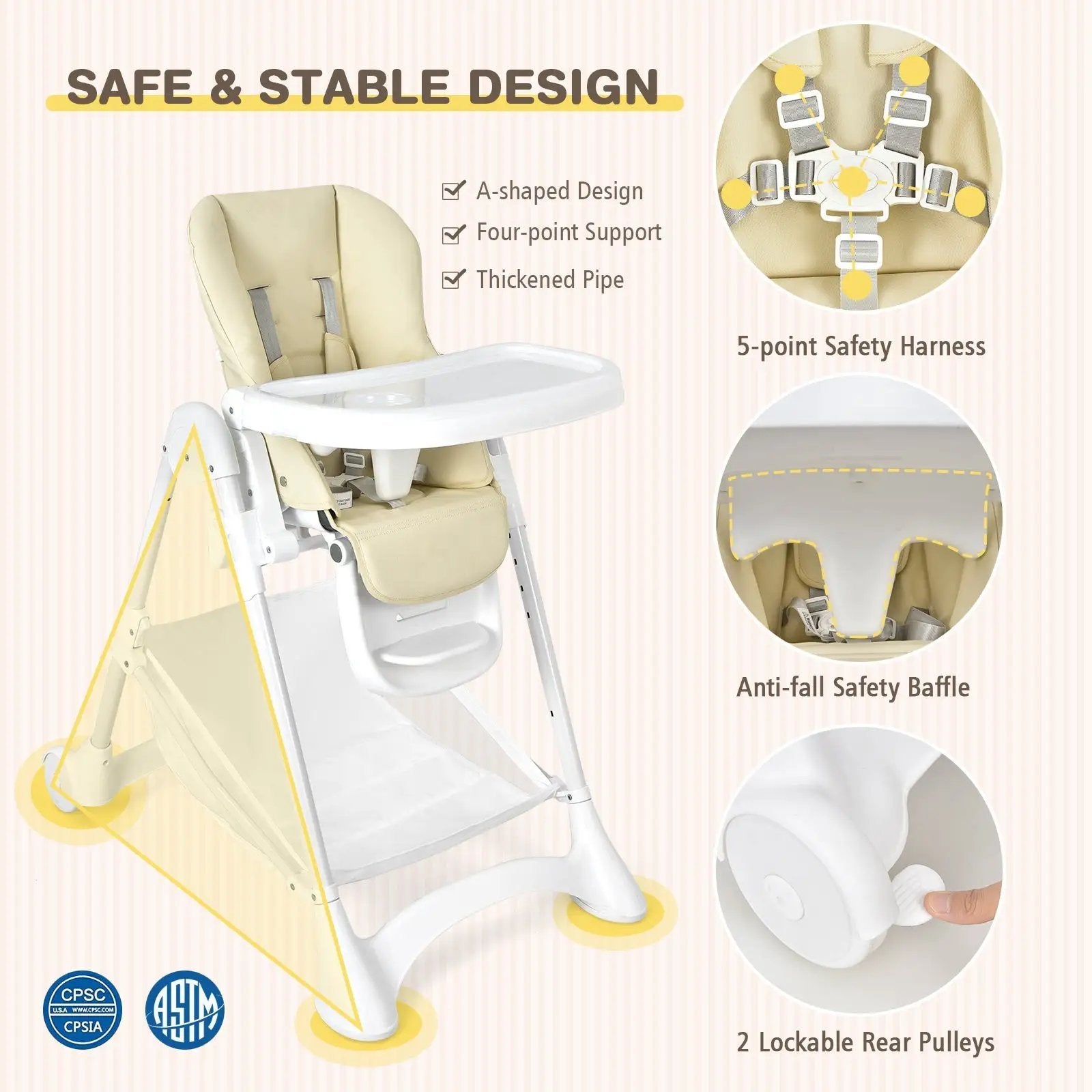 Baby Convertible Folding Adjustable High Chair with Wheel Tray Storage Basket by DirectDeals
