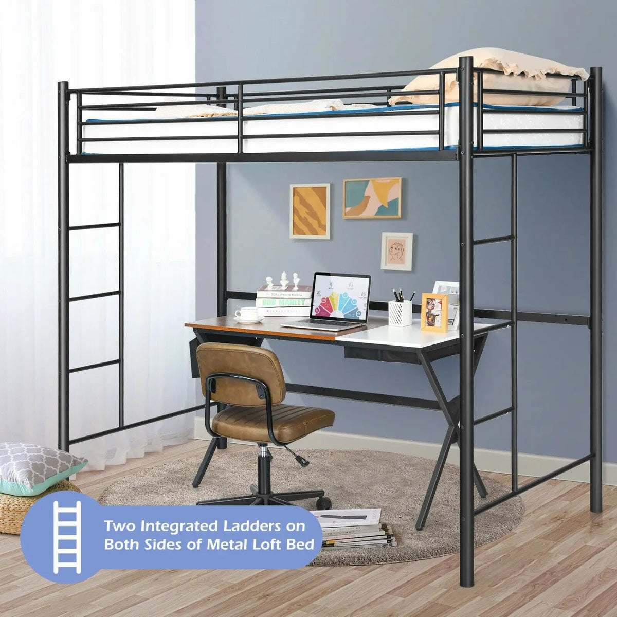 Twin Loft Bed Frame with 2 Ladders Full-length Guardrail, photo 8 of 10