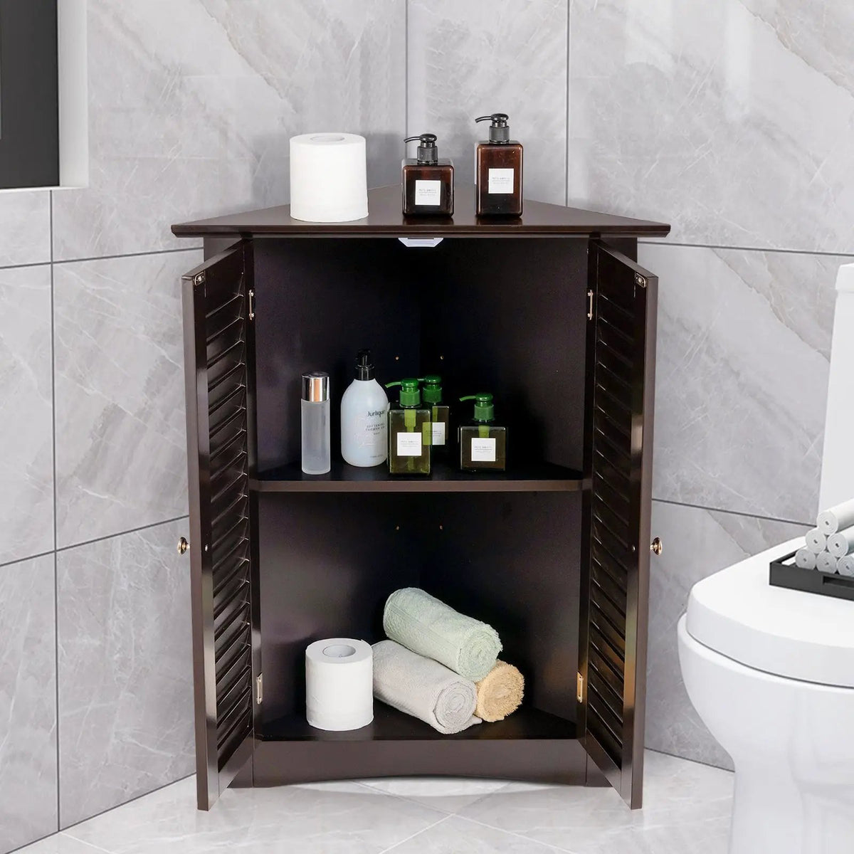 Bathroom Corner Storage Freestanding Floor Cabinet with Shutter Door, photo 19 of 24