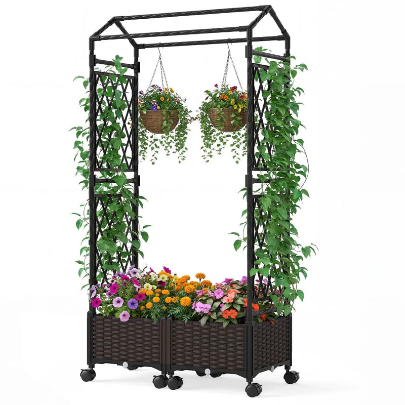 5.5 FT Self-Watering Planter Boxes with Lattice Trellis and Roof by DirectDeals