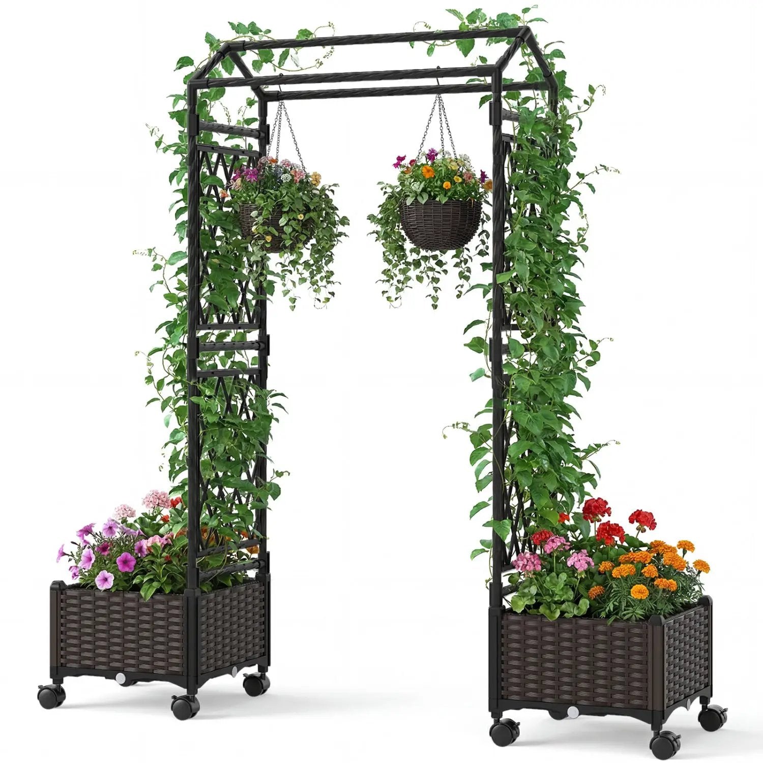 5.5 FT Self-Watering Planter Boxes with Lattice Trellis and Roof by DirectDeals