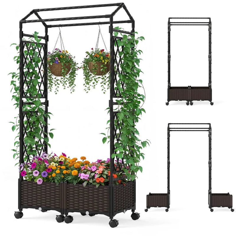 5.5 FT Self-Watering Planter Boxes with Lattice Trellis and Roof by DirectDeals