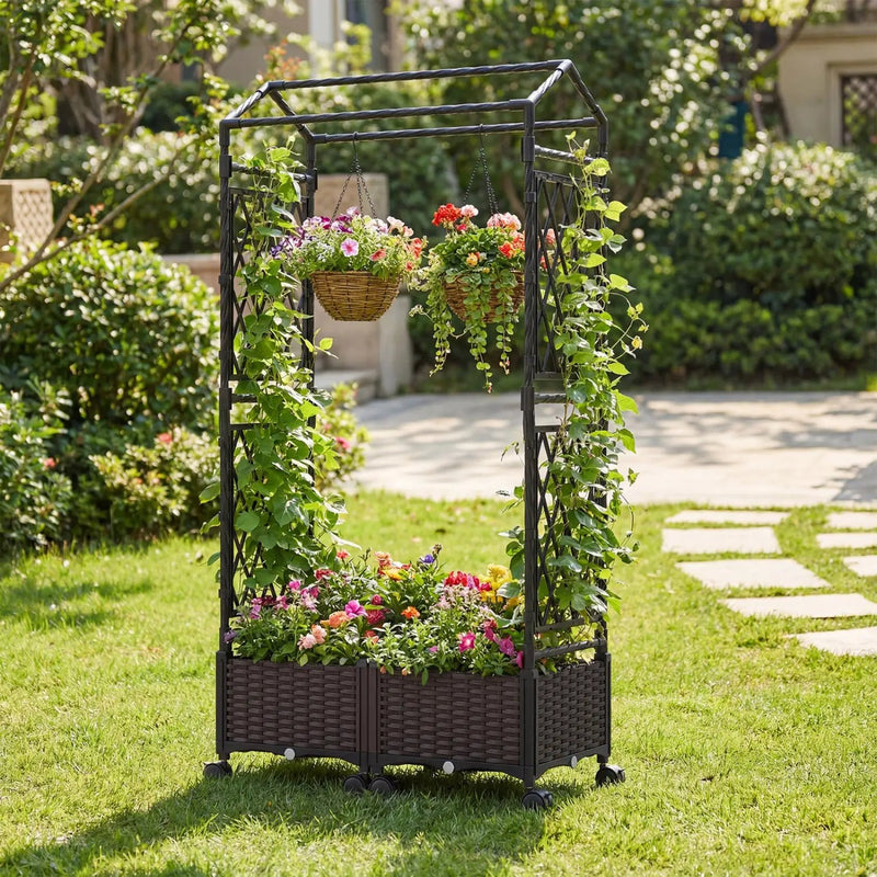 5.5 FT Self-Watering Planter Boxes with Lattice Trellis and Roof by DirectDeals