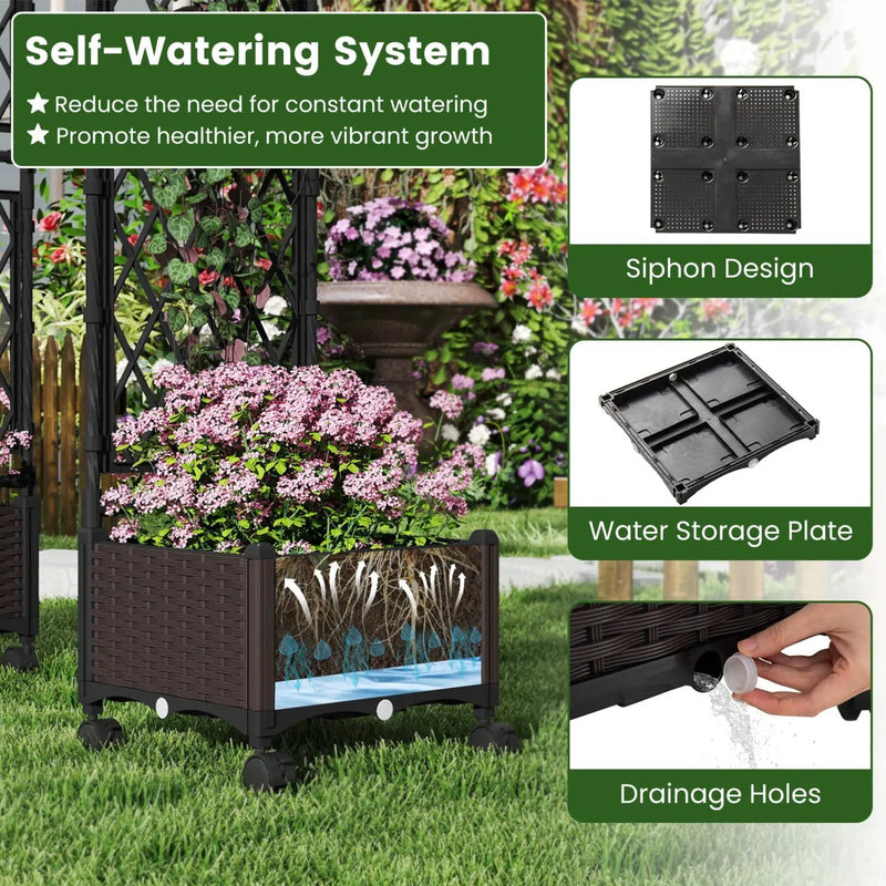 5.5 FT Self-Watering Planter Boxes with Lattice Trellis and Roof by DirectDeals