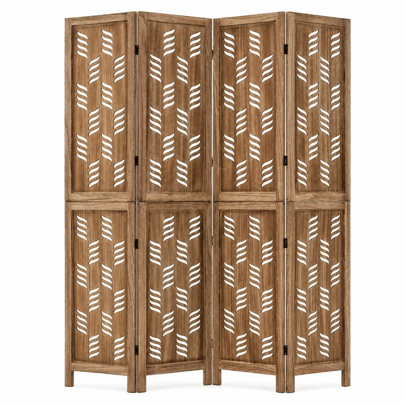 4-Panel Room Divider with Wave Cutout & Paulownia Frame by DirectDeals