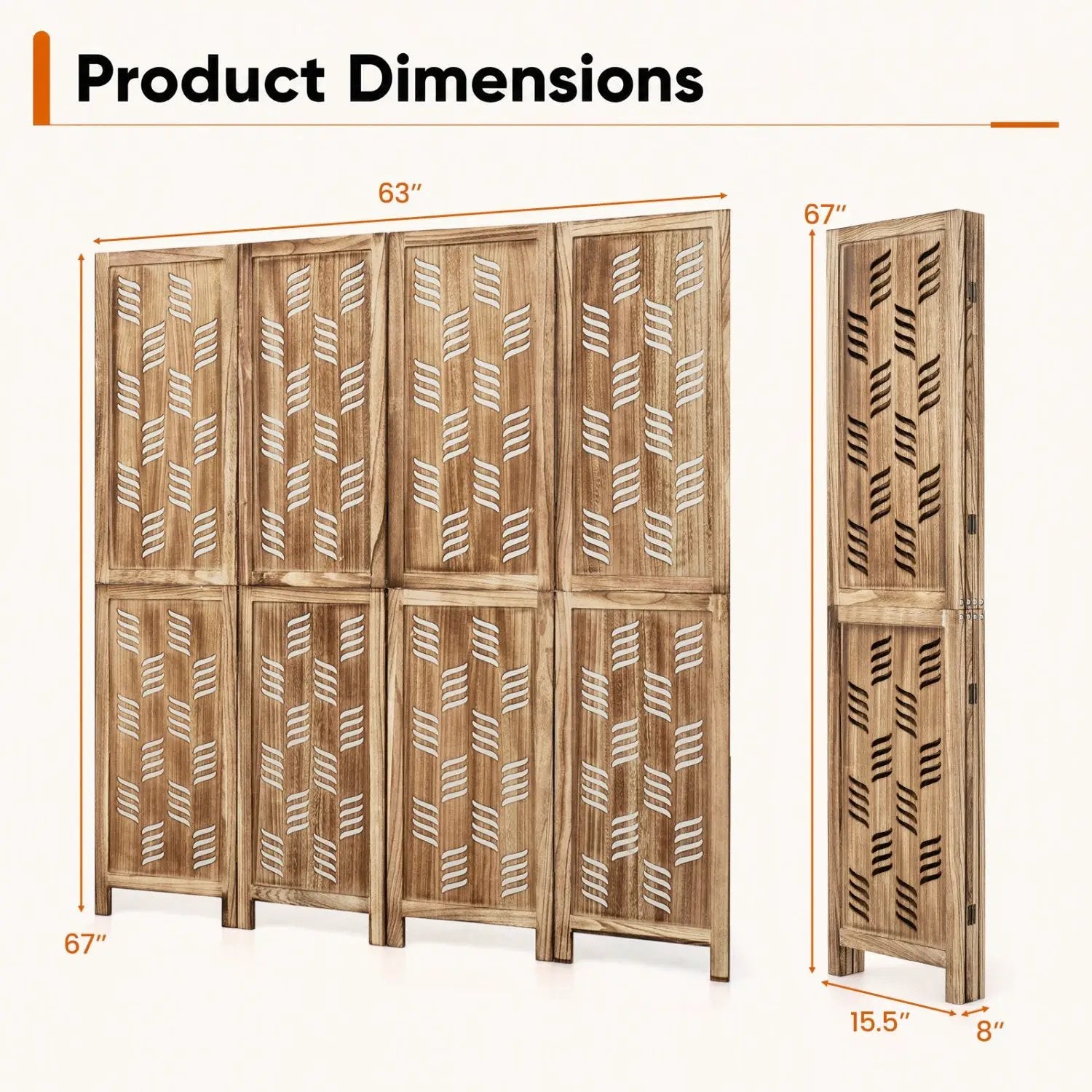 4-Panel Room Divider with Wave Cutout & Paulownia Frame by DirectDeals