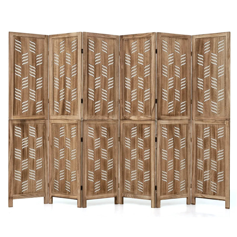 6-Panel Room Divider with Wave Cutout - 95" Paulownia Wood by DirectDeals