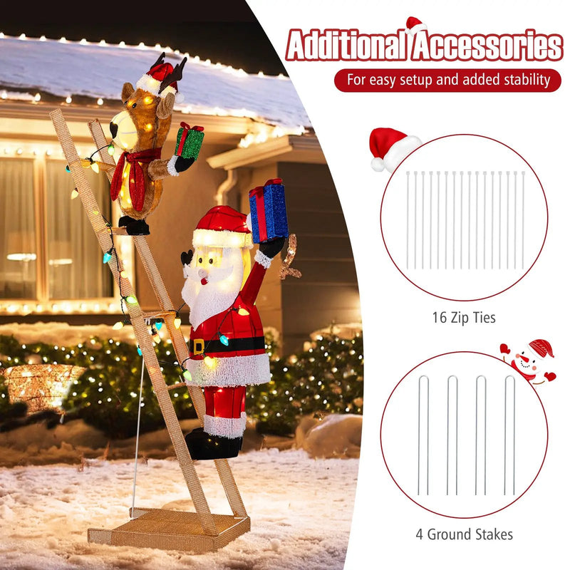 5.5 Feet Christmas Lighted Reindeer and Santa Claus on Ladder with 100 LED Lights by DirectDeals
