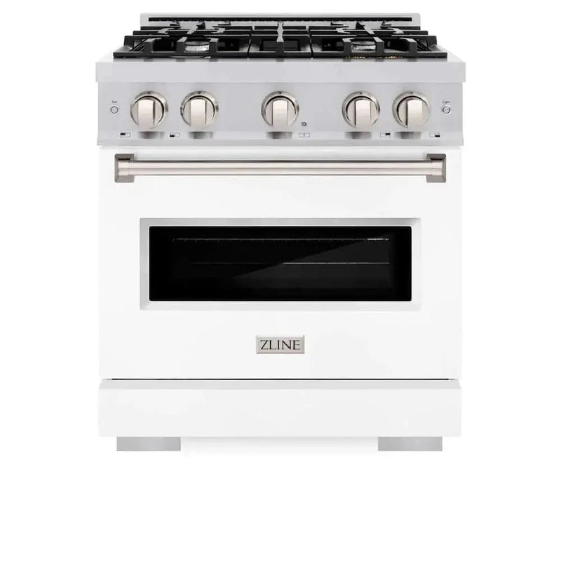 ZLINE 30" Dual Fuel Range, Gas Cooktop, Electric Convection Oven Stainless Steel, White Matte Door CDR-WM-30 by Farmhouse Kitchen and Bath