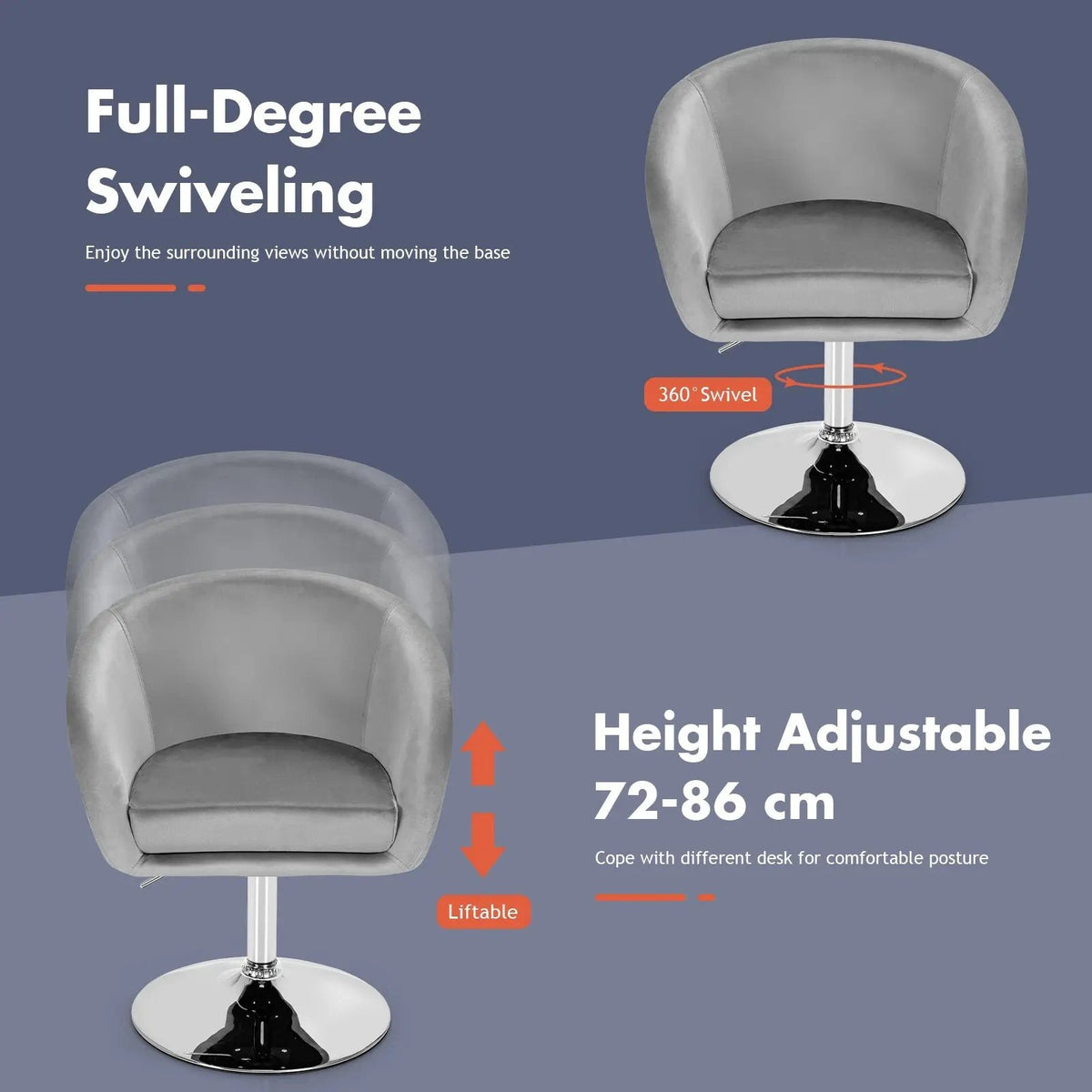 360 Degree Swivel Makeup Stool Accent Chair with Round Back and Metal Base, photo 6 of 9