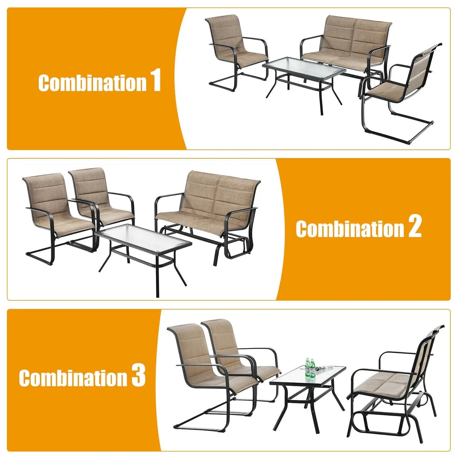 4 Pieces Outdoor Patio Furniture Set with Padded Glider Loveseat and Coffee Table-Brown by DirectDeals