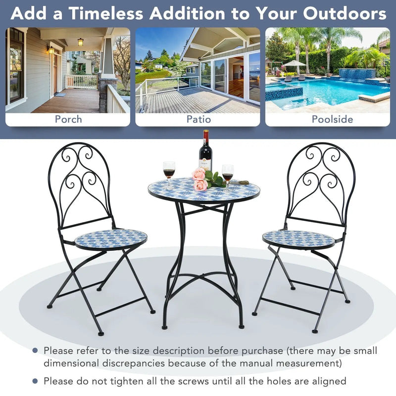 3 Pieces Patio Bistro Furniture Set with Mosaic Design by DirectDeals