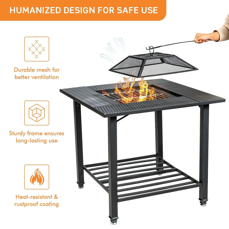 31 Inch Outdoor Fire Pit Dining Table with Cooking BBQ Grate by DirectDeals