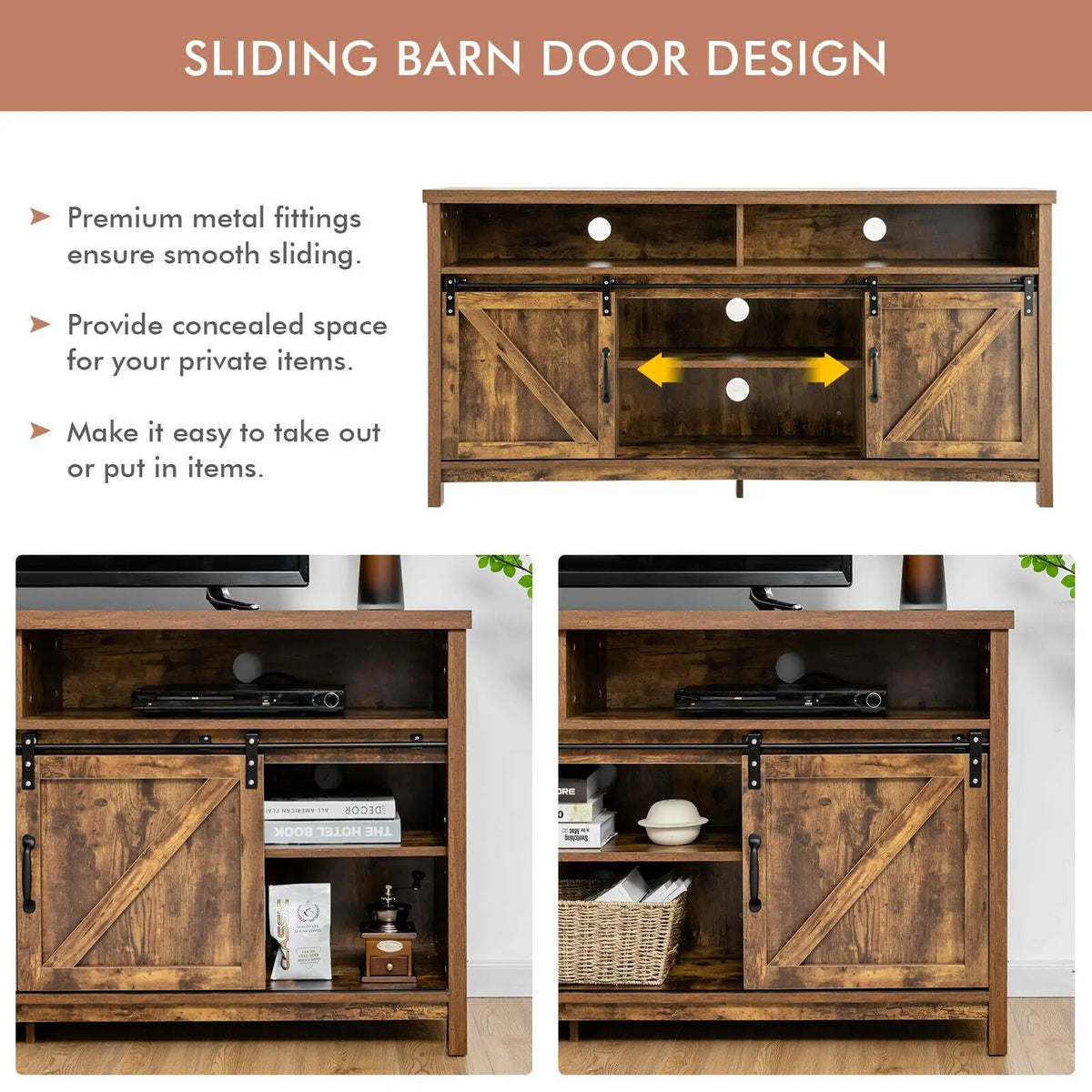 59 Inch Sliding Barn Door TV Stand with Adjustable Shelves for TVs up to 65 Inch, photo 13 of 24
