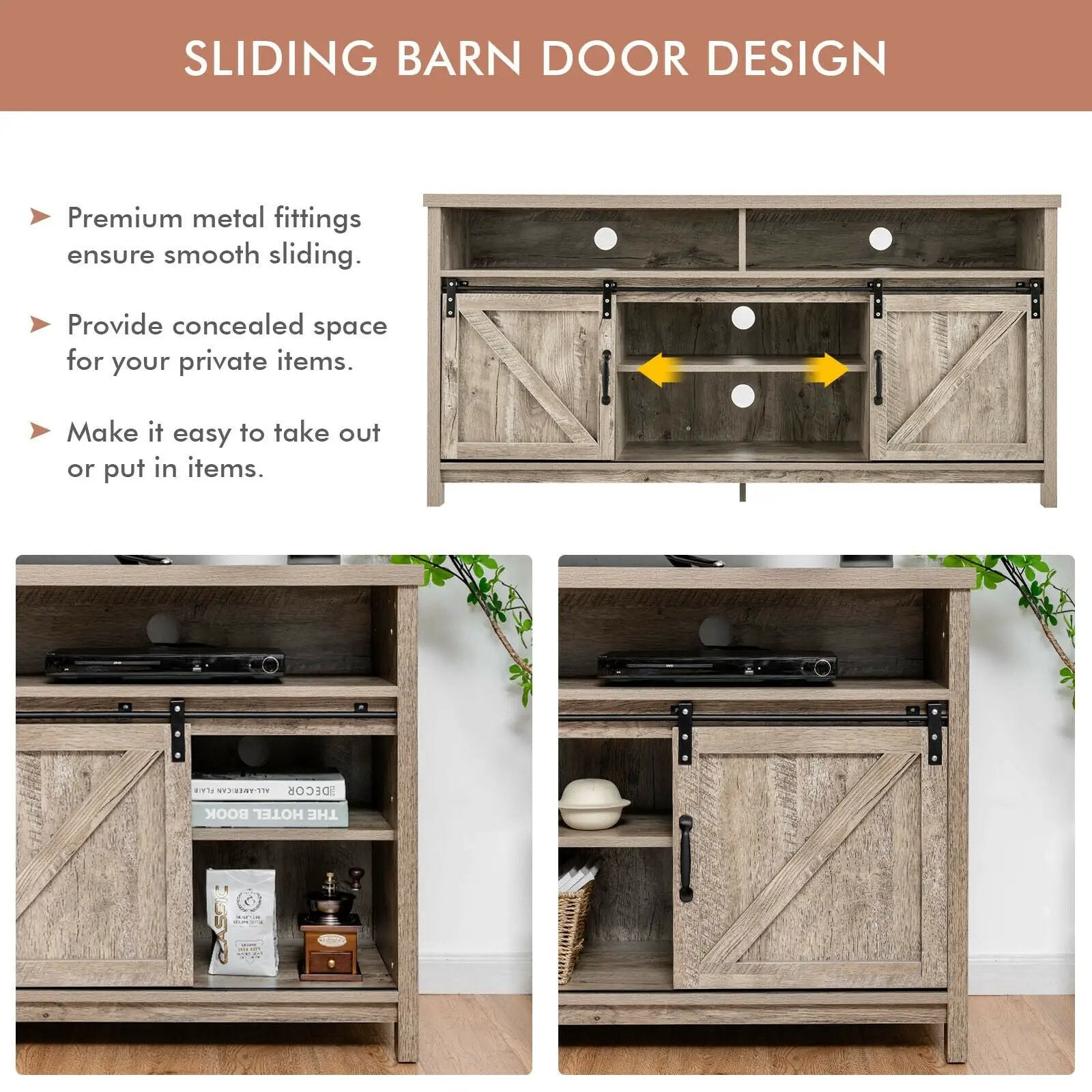 59 Inch Sliding Barn Door TV Stand with Adjustable Shelves for TVs up to 65 Inch by DirectDeals