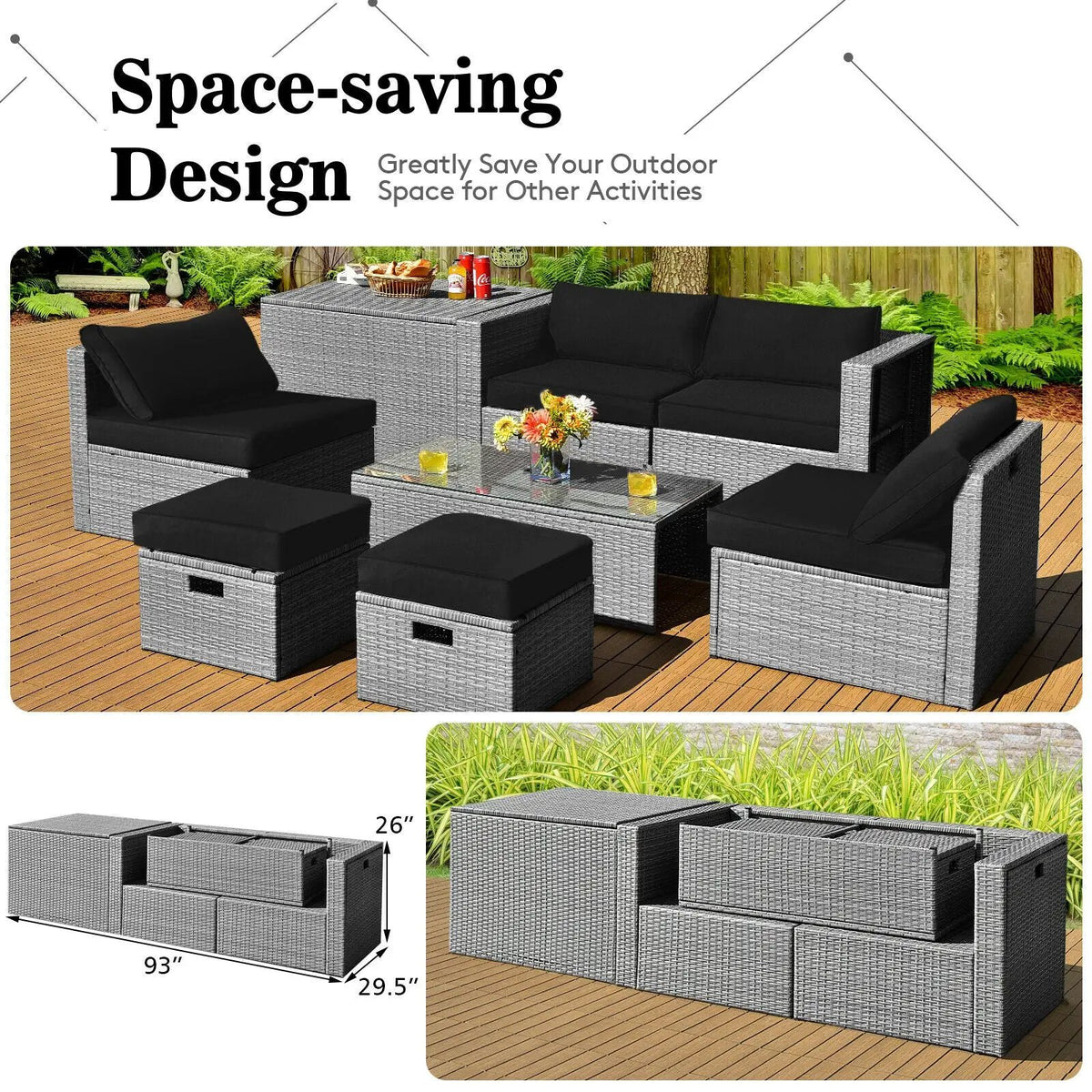 8 Pieces Patio Rattan Furniture Set with Storage Waterproof Cover and Cushion, photo 5 of 13