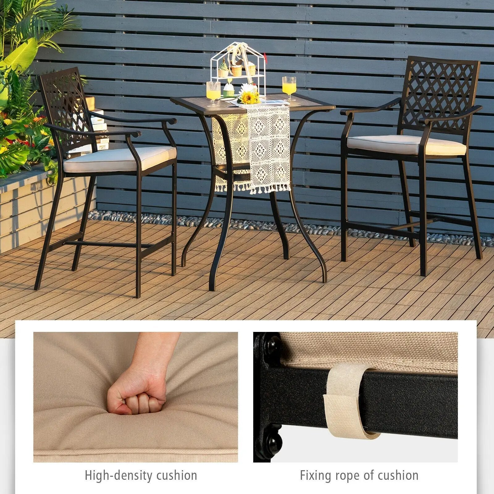 2 Pieces Patio Bar Stool with Height Cushion and Armrest by DirectDeals