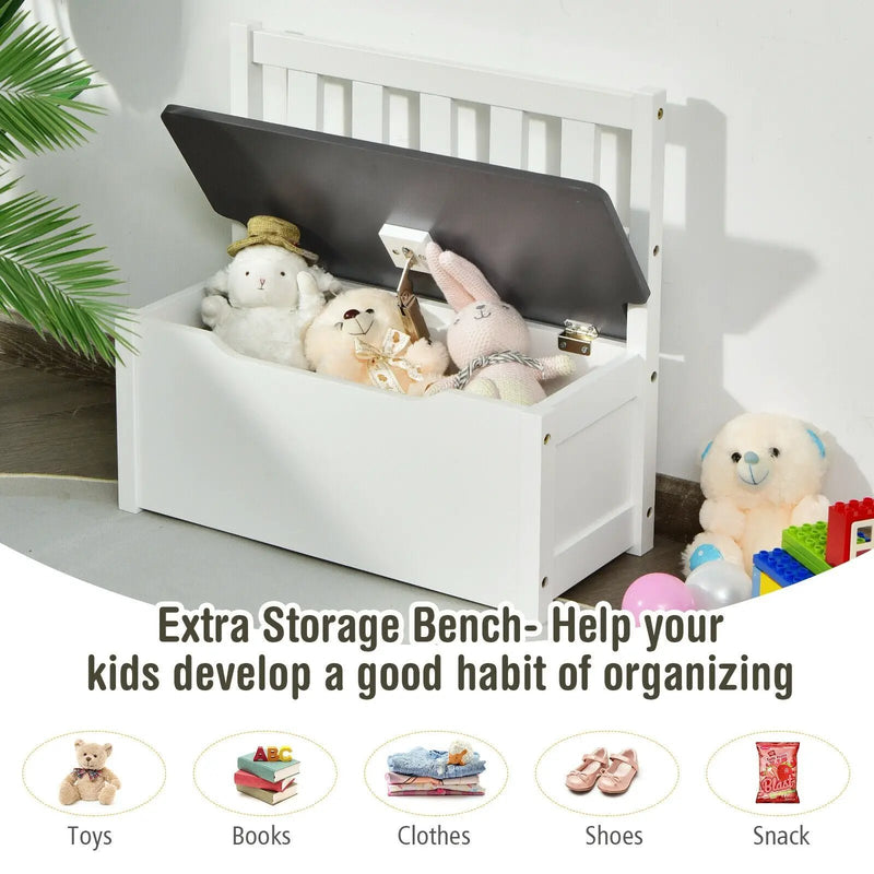 4 Pieces Kids Wooden Activity Table and Chairs Set with Storage Bench and Study Desk by DirectDeals