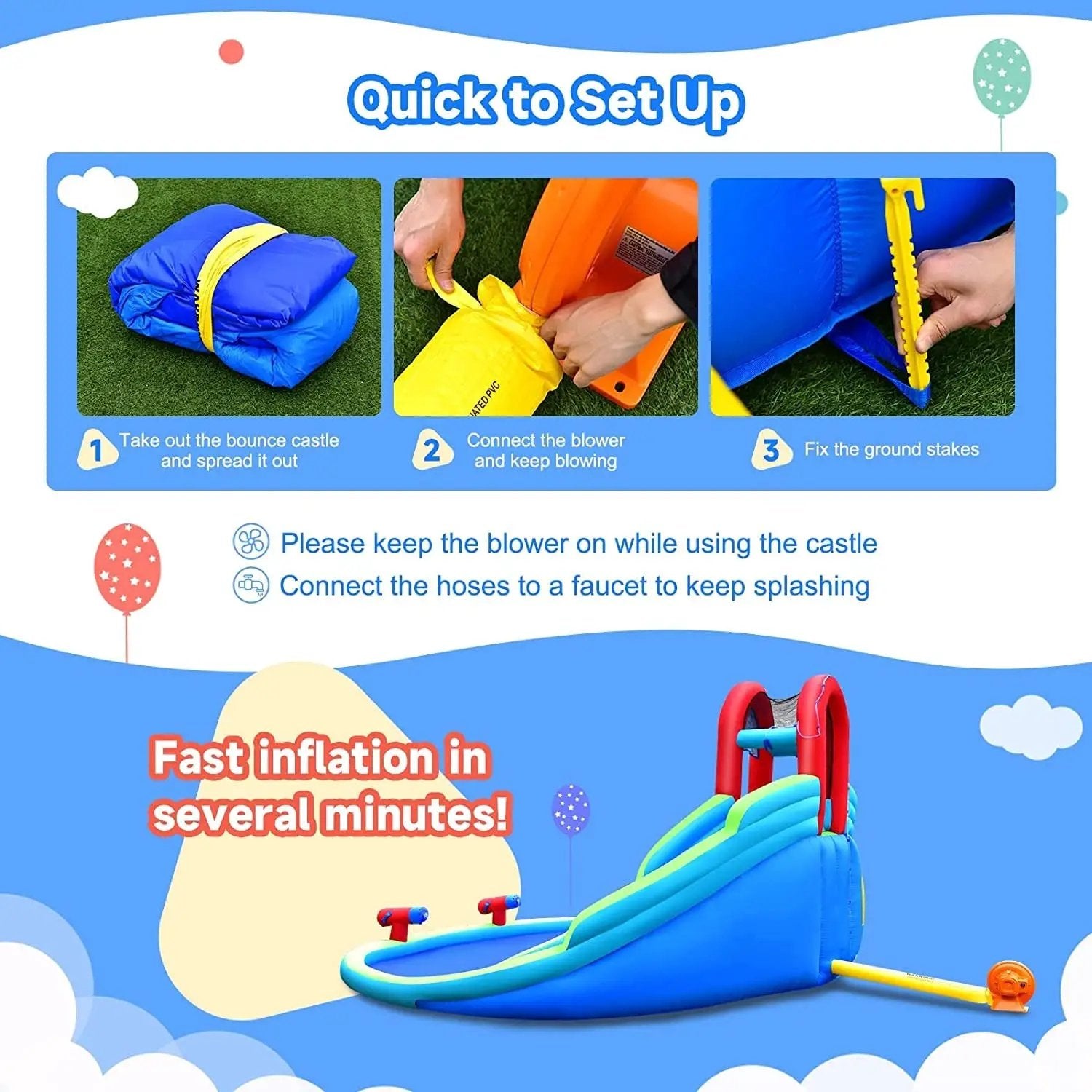 Inflatable Water Park Waterslide for Kids Backyard with 780W Air Blower by DirectDeals
