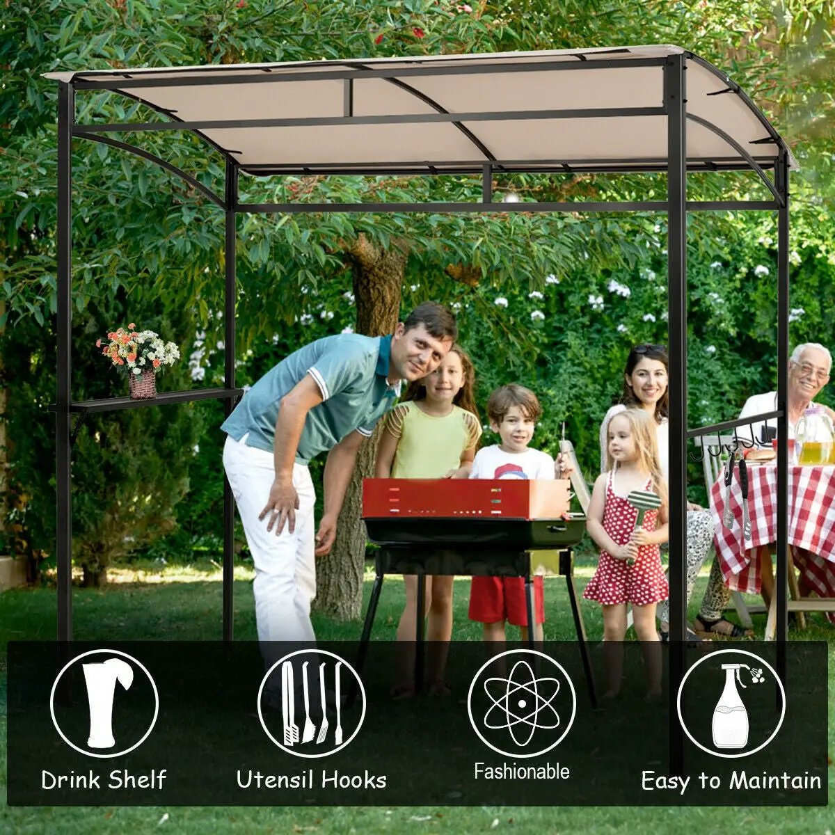 7 x 4.5 Feet Grill Gazebo Outdoor Patio Garden BBQ Canopy Shelter-Brown by DirectDeals