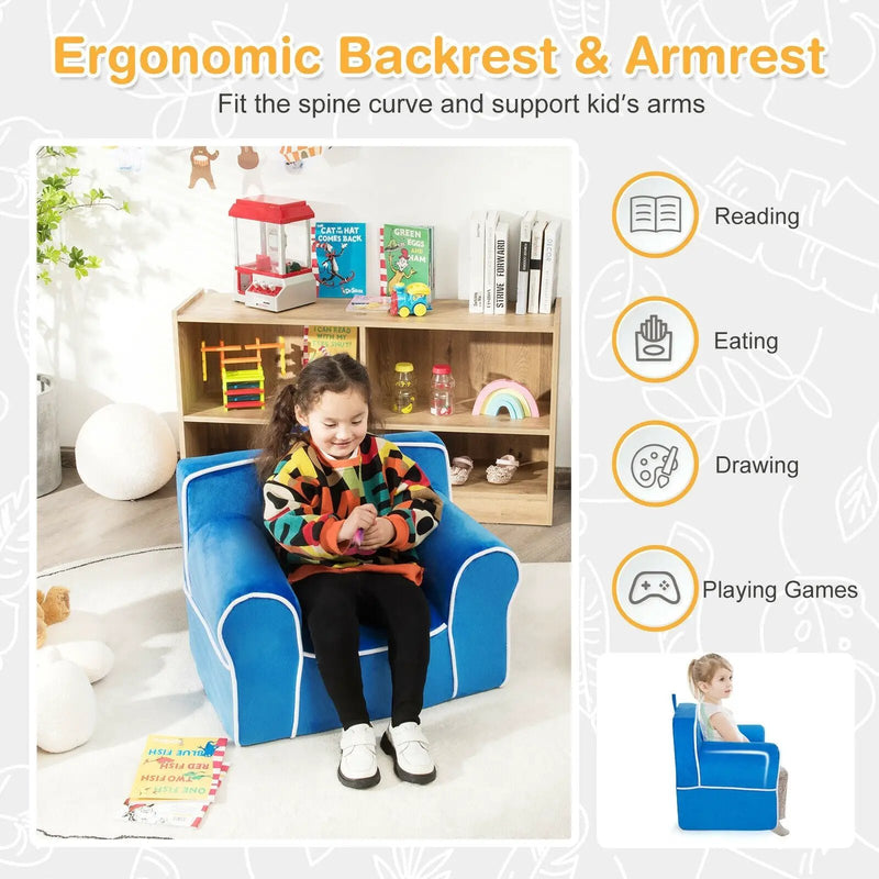 Upholstered Kids Sofa with Velvet Fabric and High-Quality Sponge by DirectDeals