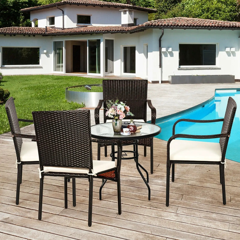Set of 4 Patio Rattan Stackable Dining Chair with Cushioned Armrest for Garden by DirectDeals