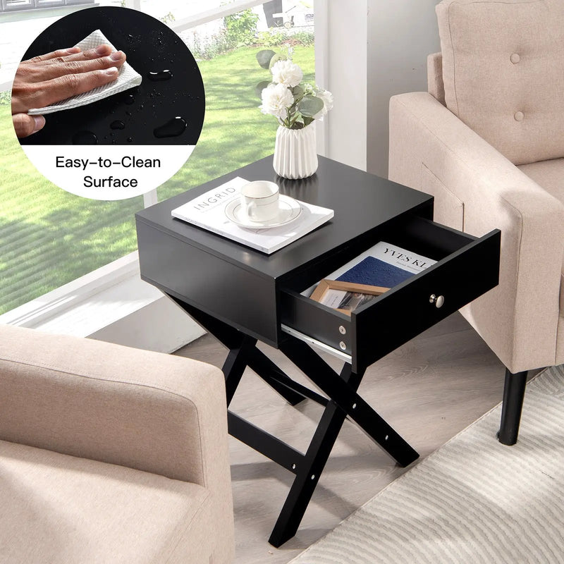 Modern X-Shaped Nightstand with Drawer for Living Room Bedroom by DirectDeals