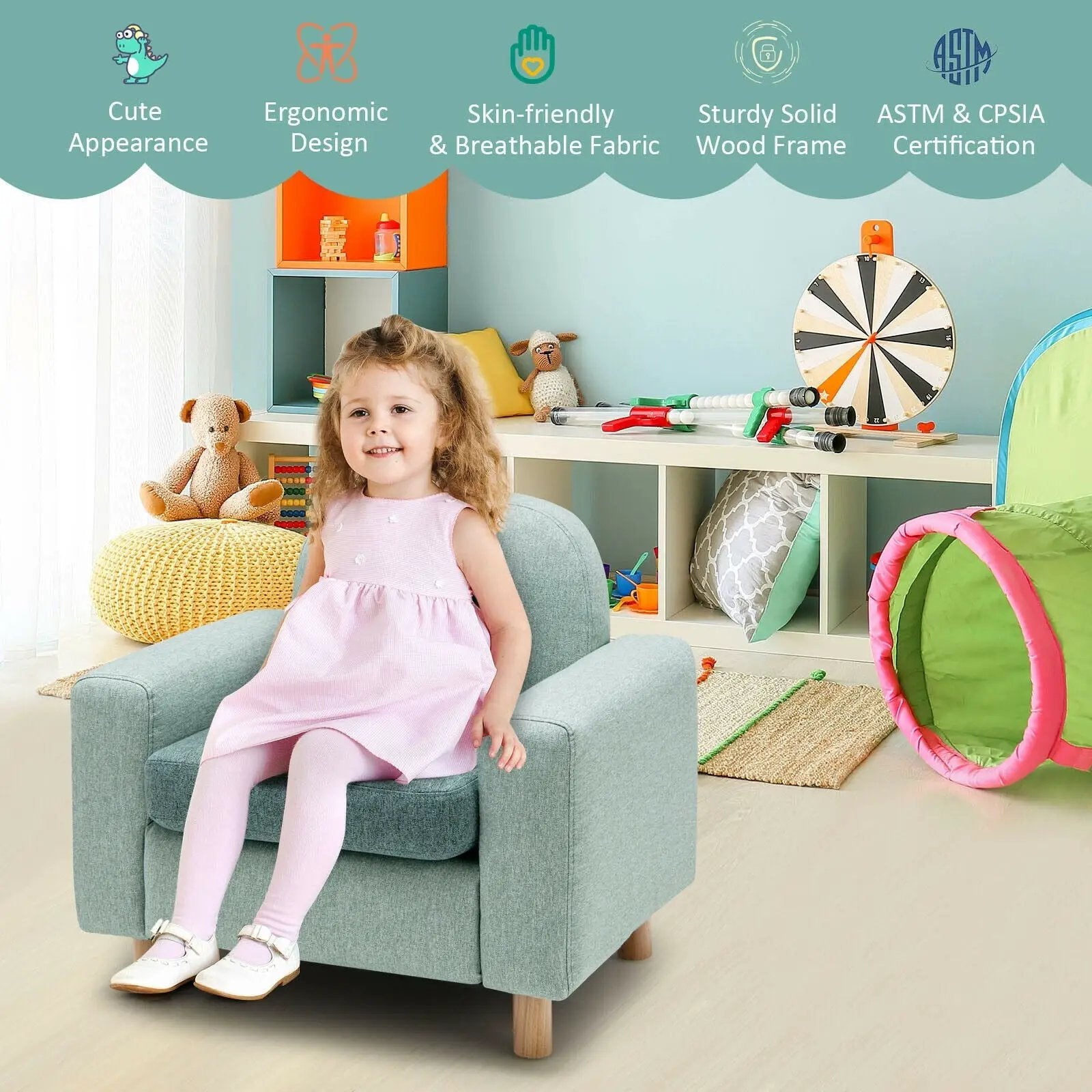 Kids Sofa with Armrest and Thick Cushion by DirectDeals