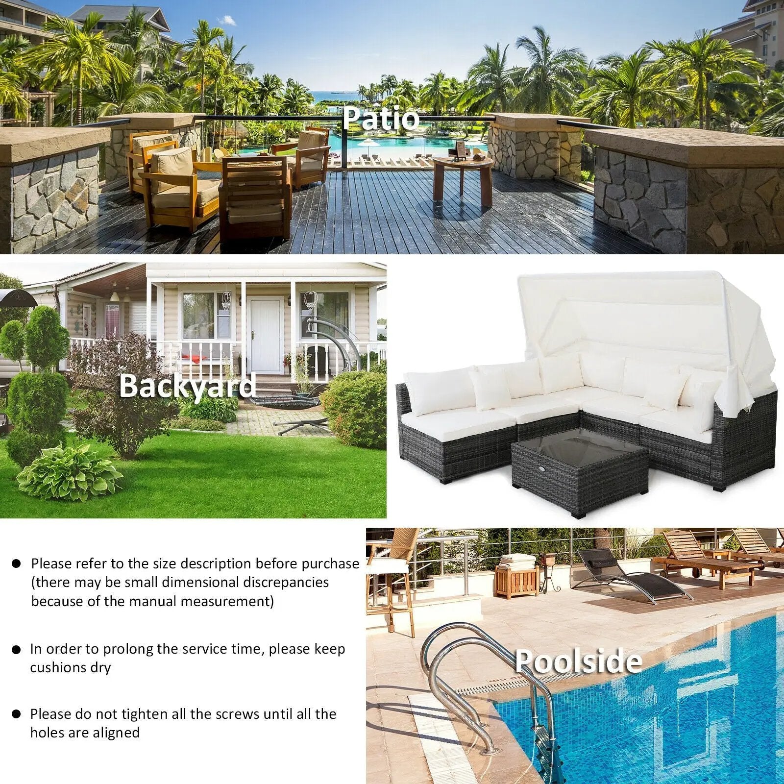 6 Pieces Patio Rattan Furniture Set with Retractable Canopy by DirectDeals