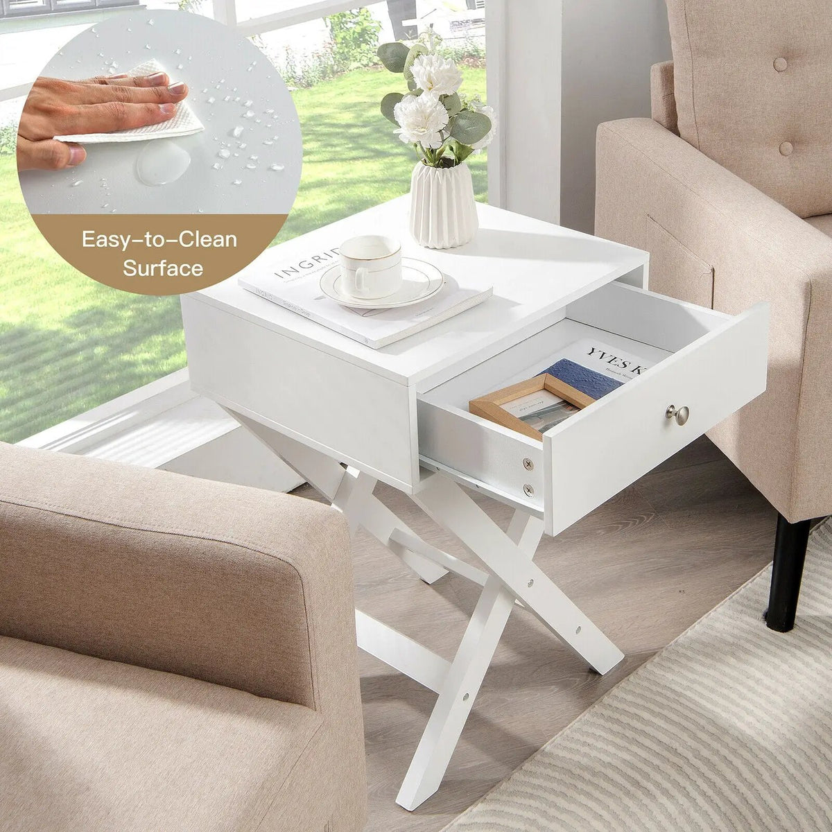 Modern X-Shaped Nightstand with Drawer for Living Room Bedroom, photo 16 of 16