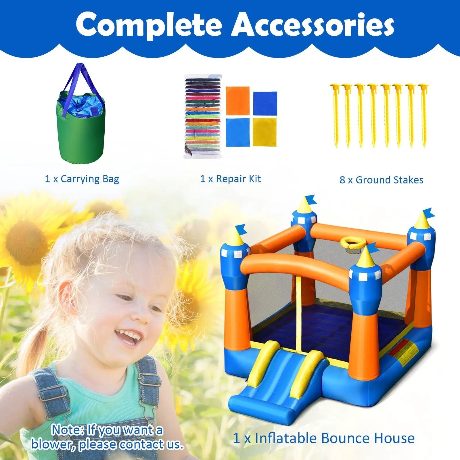 Kids Inflatable Bounce House Magic Castle with Large Jumping Area without Blower by DirectDeals