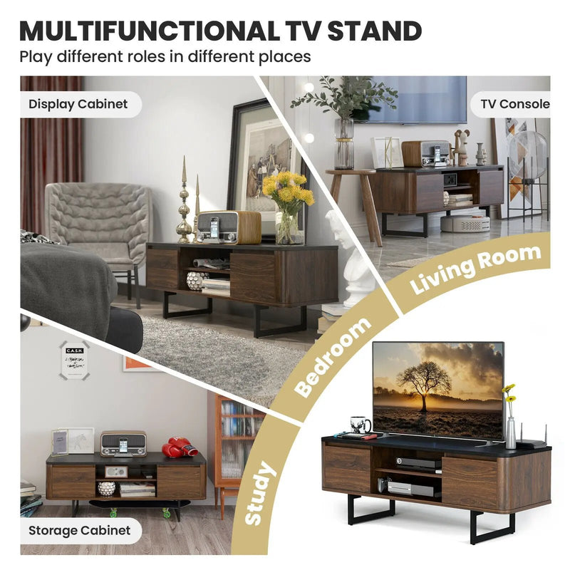 Wooden TV Stand with 2-Door Storage Cabinets for for TVs up to 55 Inch by DirectDeals