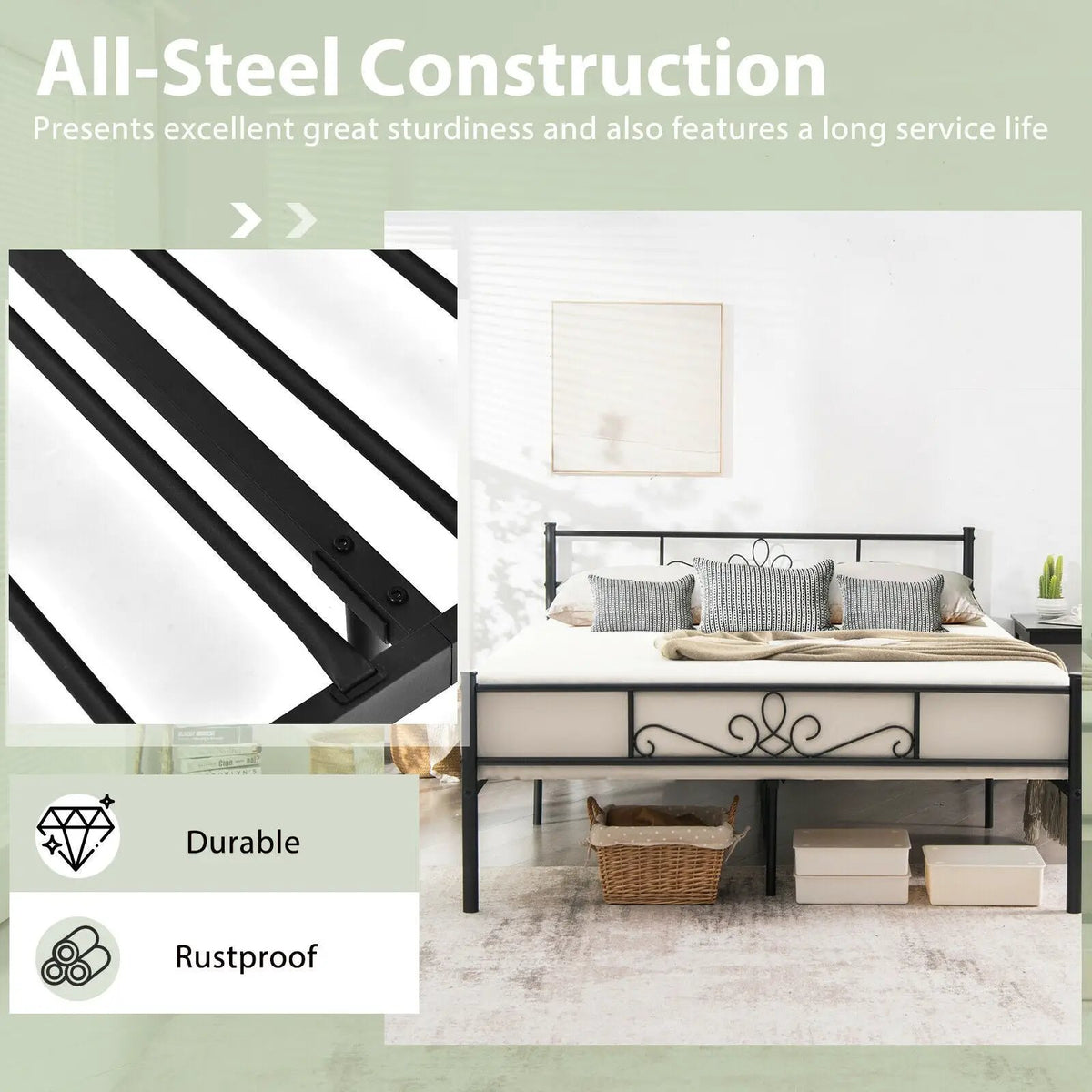 Twin/Full/Queen Size Metal Bed Frame with Headboard and Footboard, photo 7 of 10