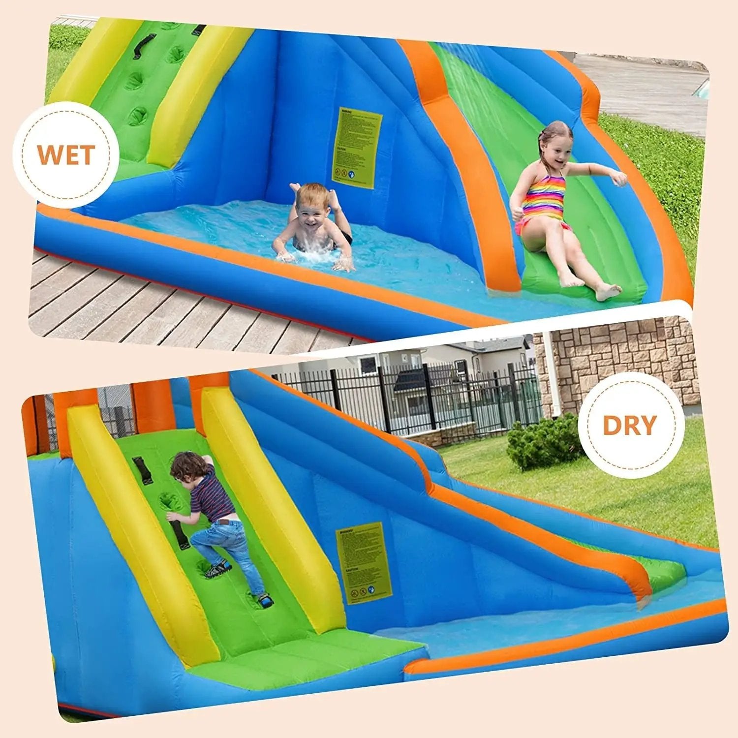 Kids Inflatable Water Slide Bouncing House with Carrying Bag and 480W Blower by DirectDeals