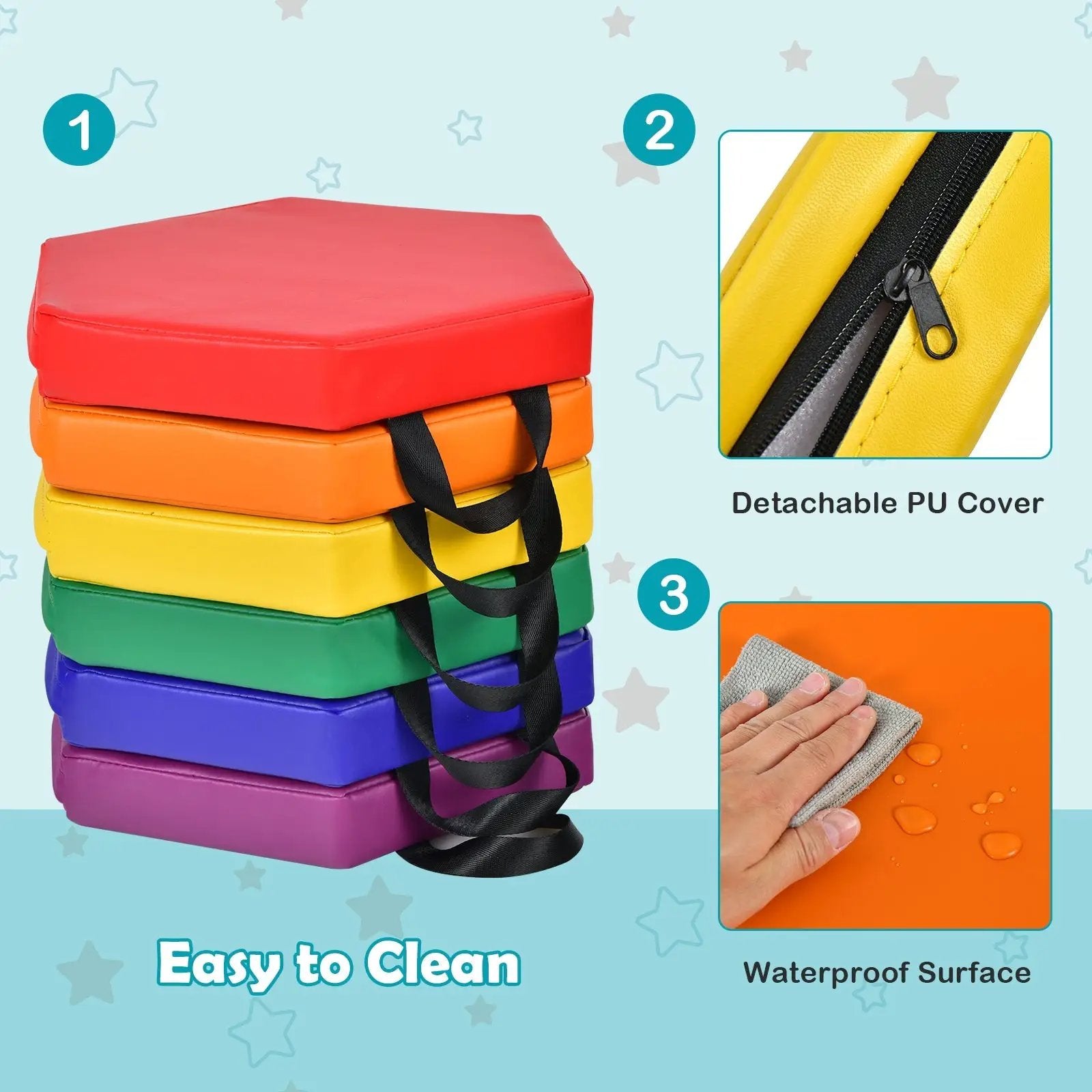 6 Pieces Multifunctional Hexagon Toddler Floor Cushions Classroom Seating with Handles by DirectDeals