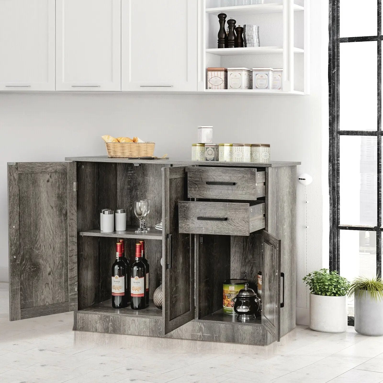 Buffet Storage Cabinet Kitchen Sideboard with 2 Drawers-Gray by DirectDeals
