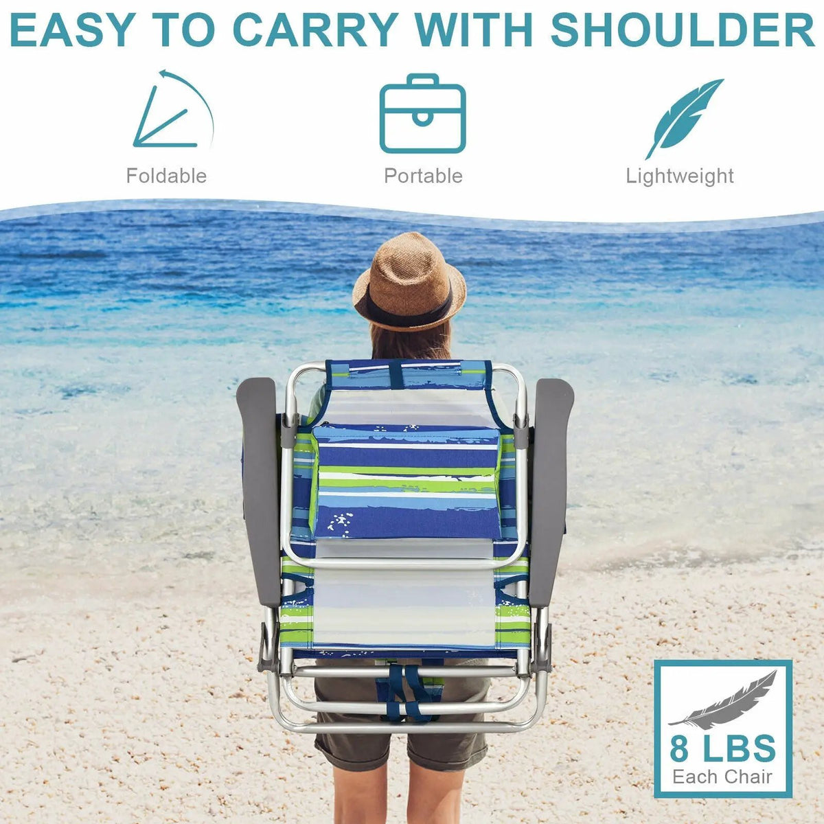 4-Pack 5-Position Outdoor Folding Backpack Beach Reclining Chair with Pillow, photo 7 of 10