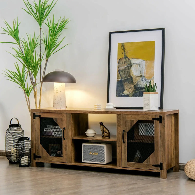 TV Stand for TVs up to 65-Inch with 2 Metal Mesh Doors and Ad-Rustic Brown by DirectDeals