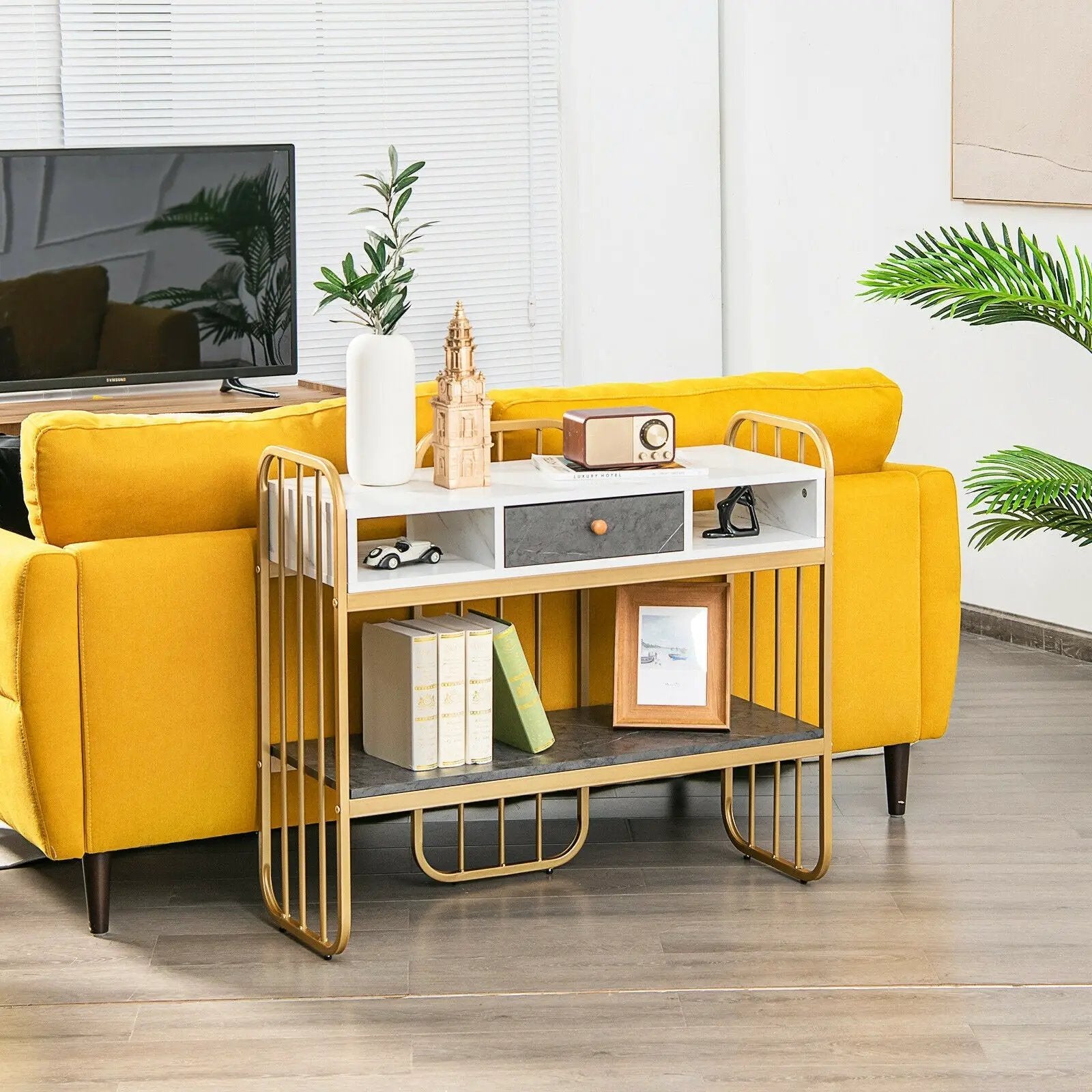 Console Table with Drawer Storage Shelf Wide Tabletop-White by DirectDeals